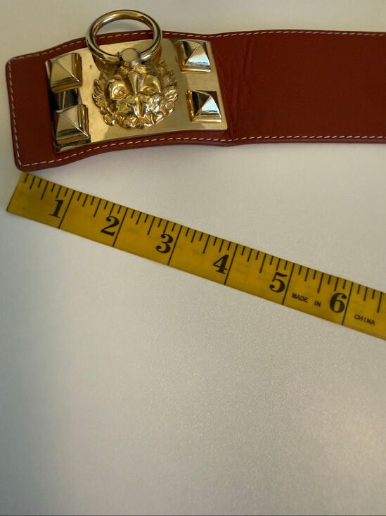 Vintage Varlet de Lagrange Leather Belt Statement Gold Metal Lion Head Sz S/M main image 11